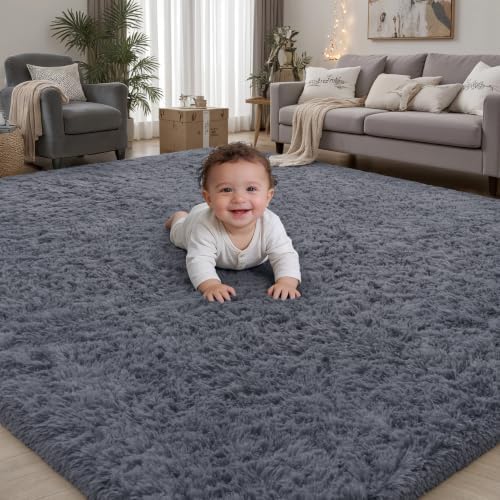 PLHXFR 4x6 Area Rugs Living Room: Fluffy Bedroom Rug Shag Carpet Grey by PLHXFRSoftAreaRugs