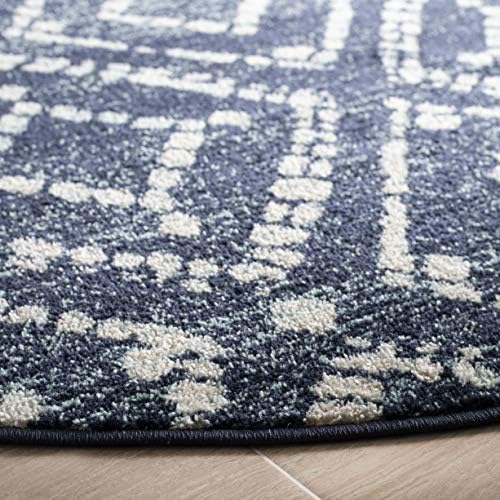 SAFAVIEH Adirondack Collection 3' Round Navy/Ivory ADR131N Diamond Distressed Non-Shedding Living Room Bedroom Area Rug - Image 5