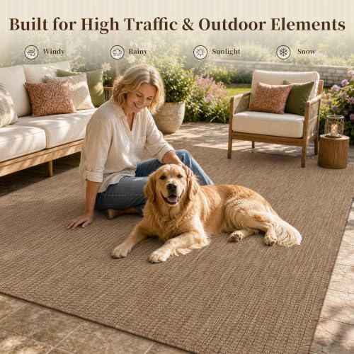 PADOOR-Outdoor Rug-Patio Rug 8x10 ft Polypropylene Indoor Outdoor Rugs Outdoor Carpet for Patio Deck Balcony Porch, Textured Weave, Durable for High Traffic, Fade-Resistant, Modern Neutral Brown - Image 5