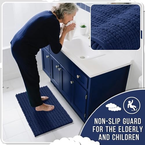 Yimobra Large Bathroom Rugs Non Slip Washable 36x24 Inch - Ultra Soft Absorbent Chenille Bath Mat, Quick Dry Shaggy Floor Carpet for Tub Shower, Navy Blue Home Decor Accessories - Image 6