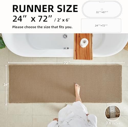 TYUU Waffle Runner Rug Bathroom, Long Boho Bath Mat Non Slip, 72x24 Khaki - Image 2