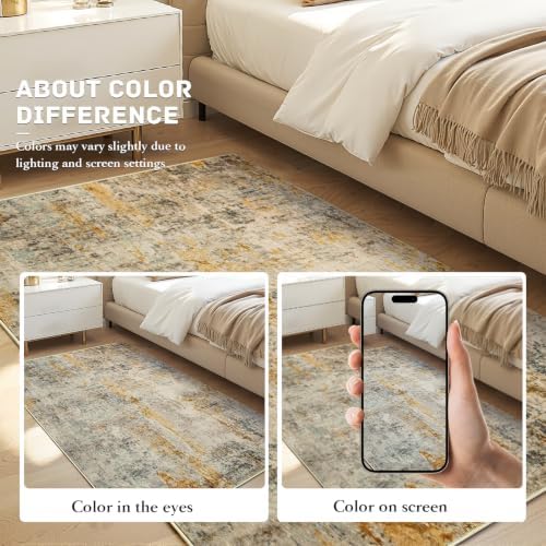 3x8 Beige Rug Runners for Hallways Kitchen Runner Rug Non Slip Washable Black Long Runner Rugs with Rubber Backing Soft Abstract Carpet Runner for Bedroom, Kitchen, Bathroom, Entryway - Image 6