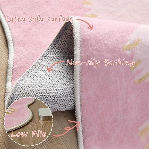 4ft Pink Round Area Rug for Girl Bedroom Washable Cute Circle Rug - Image 5