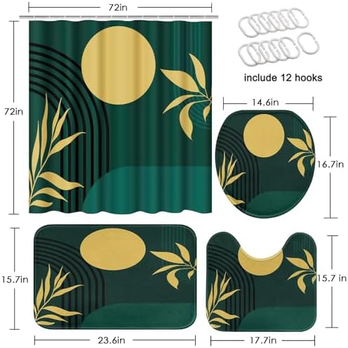 Bathroom Sets with Shower Curtain and Rugs Set of 4, Boho Geometric - Image 2
