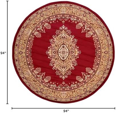 Unique Loom Reza Collection Traditional Persian Style Area Rug, 8' 0" x 8' 0", Burgundy/Ivory - Image 2