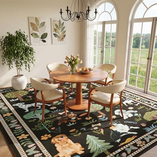ST. BRIDGE 6x9 Living Room Rug, Washable Large Area Rug with Non Slip Backing, Soft Stain Resistant Dog Rugs, Low Pile Animal Indoor Carpet for Kids Room Bedroom Dining Room Home Office, Brown - Image 6