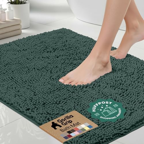GORILLA GRIP Bath Rug Mat for Bathroom, Thick Chenille, 30x20 Hunter Green by GorillaGrip