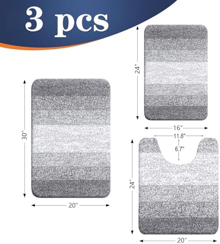 OLANLY Microfiber Bathroom Rugs Sets 3 Piece, Soft Bath Mats, Light Grey - Image 2
