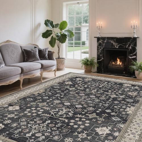 5x7 Washable Area Rugs for Living Room (Charcoal Blush Ivory) - Image 2