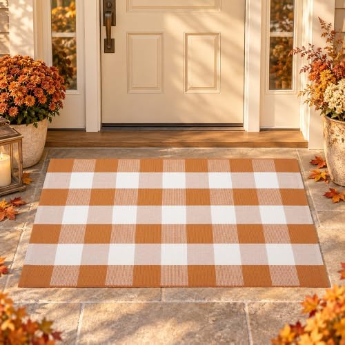 Caramel Buffalo Plaid Rug 3 x 5 for Front Porch Entryway - Image 4