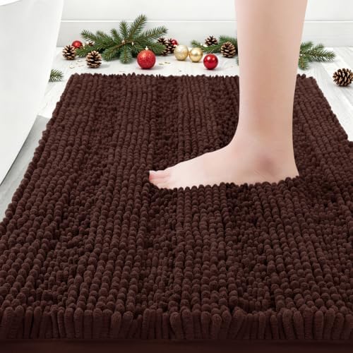 ACCUMTEK Striped Brown Bathroom Rug Mat 36"x24" Ultra Soft, Non Slip Chenille Bath Rugs, Absorbent Plush Shaggy Bath Mats for Bathroom, Bedroom, Kitchen, Shower, Tub by ACCUMTEK
