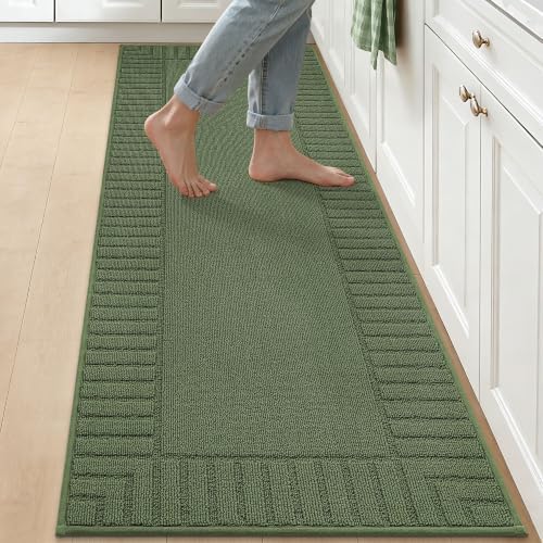 BEQHAUSE Kitchen Rugs 24"x71", Non Slip Washable Kitchen Floor Mat, Green by BEQHAUSE