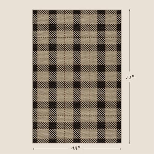 JTJ Easy Jute 4x6 Patio Rug, Black & Tan Plaid, Washable Non Slip - Image 2