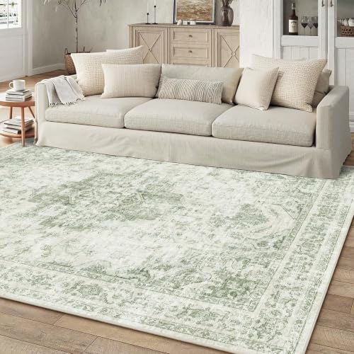 5x7 Washable Bedroom Area Rug Non-Slip Medallion Green Throw Carpet - Image 4