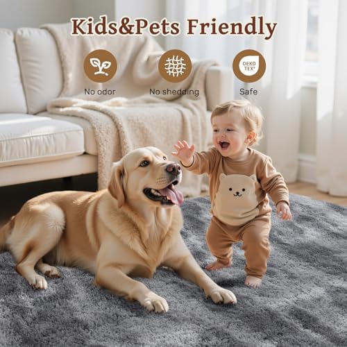 Area Rugs for Living Room 8x10 Feet, Soft Fluffy Shagg Plush Bedroom Rug Non-Slip,Large Carpet for Nursery Kids Dorm Home Decor Zebra Grey - Image 5