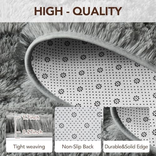 6x9 Non-Slip Fluffy Area Rugs For Living Room (Black and Grey Stripe) - Image 4