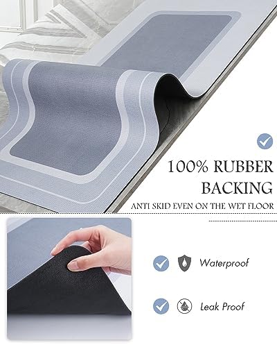 MontVoo-Bath Mat Runner Long Bathroom Mat Rug Non Slip Super Absorbent Stain Resistant Quick Dry Thin Bathroom Rug Fit Under Door-Bath Mats for Bathroom Floor Bathtub Vanity-Bathmat 17"x70" Blue - Image 5