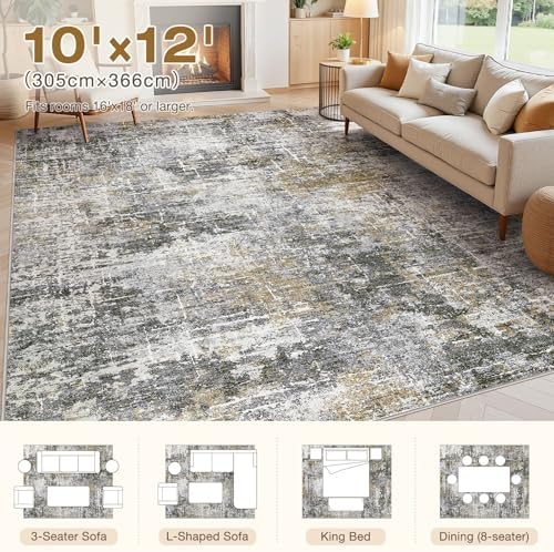 kakania Abstract 10x12 Area Rugs for Living Room: Washable Rugs Black Gold - Image 2