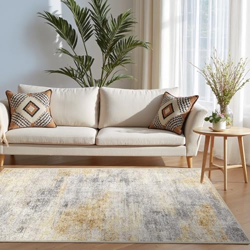 3x5 Area Rug Washable Abstract: Non Slip Entryway Floor Mat Grey/Yellow - Image 2