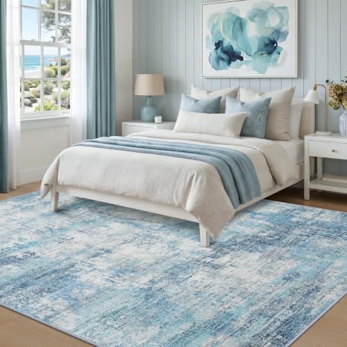 RELEANY Washable 9'x12' Abstract Area Rug for Living Room Teal Blue - Image 3