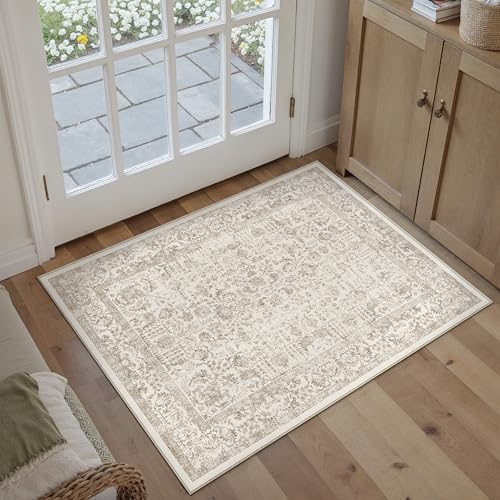 PureCozy Light Brown Entryway Area Rug 2x3 Vintage Floral by PureCozy