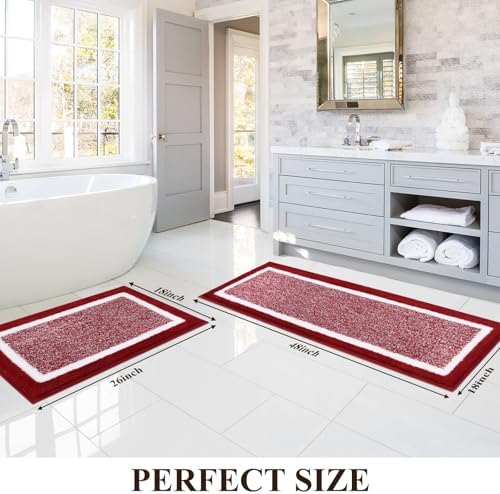 Pauwer Bathroom Rugs Sets 2 Piece, Non Slip Washable Bath Mat, Red - Image 2