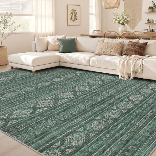 Nakagishi Area Rugs 9x12 Living Room: Washable Boho Large Neutral Modern Soft Farmhouse Green Rug Stain Resistant Indoor Floor Non-Slip Carpet for Women Home Enthusiasts Aged 25-45 - Bedroom Room by NakagishiAreaRug