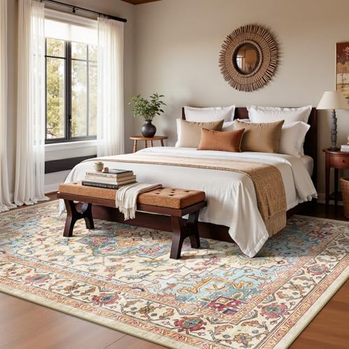 5x7 Area Rugs - Washable Rug Vintage Distress Boho Medallion Rugs for Living Room, Soft Non-Slip Backing Low Pile Carpet for Bedroom Dining Room Office Nursery Dorm Home, Vintage Orange - Image 3