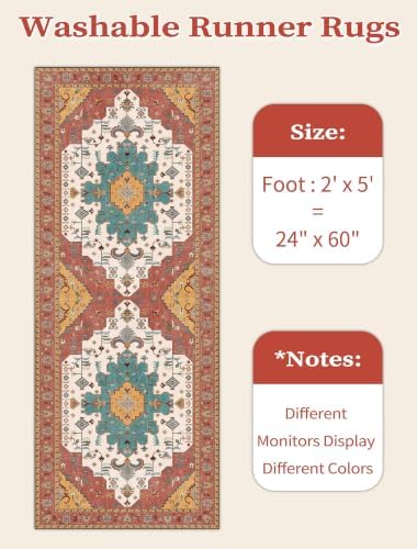 SERISSA 2x5 Washable Non Slip Boho Runner Rug for Hallway，Orange - Image 6