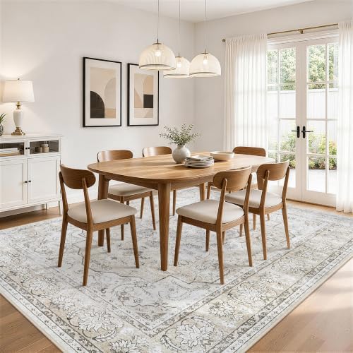 8x10 Washable Area Rugs for Living Room Beige White Non-Slip Rug - Image 3