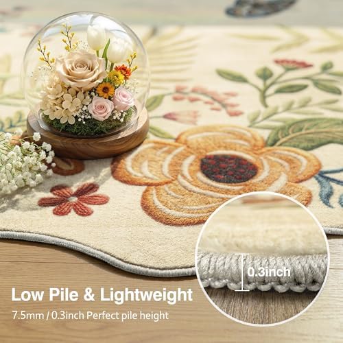 FMFUNCTEX 5ft Round Washable Beige Boho Scalloped Area Rug for Living Room - Image 6