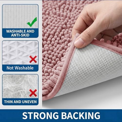 Bathroom Rugs Sets 2 Piece,Super Absorbent Chenille Bath Mats and U-Shaped Toilet Rug,Strong PVC Non Slip Backing,Microfiber Washable Dry Quickly Bath Mats for Bathroom(20"x32"+20"x20"U, Dusty Rose) - Image 5