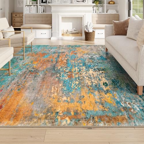 Lahome Modern Abstract 10x14 Area Rug for Living Room, Bedroom, Dining Room - Multicolor, Machine Made, Low Pile, Non Slip, Washable - Image 7