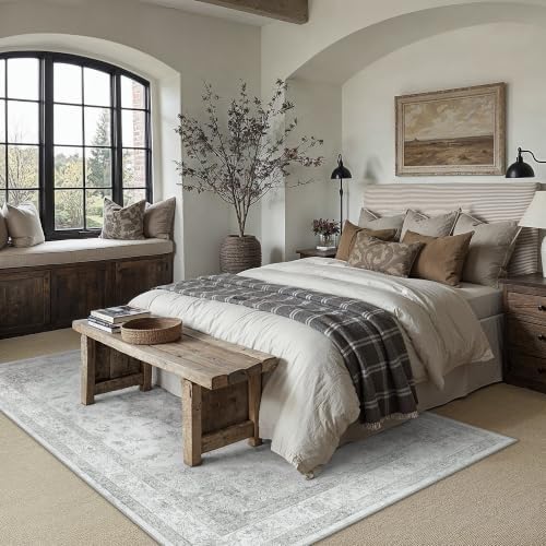 PureCozy Grey 6x9 Washable Area Rug Living Room Vintage Oriental Carpet - Image 2