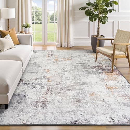 Rugflix 5x7 Area Rugs for Living Room, Washable Beige Grey Large Rug by RugflixAreaRugs