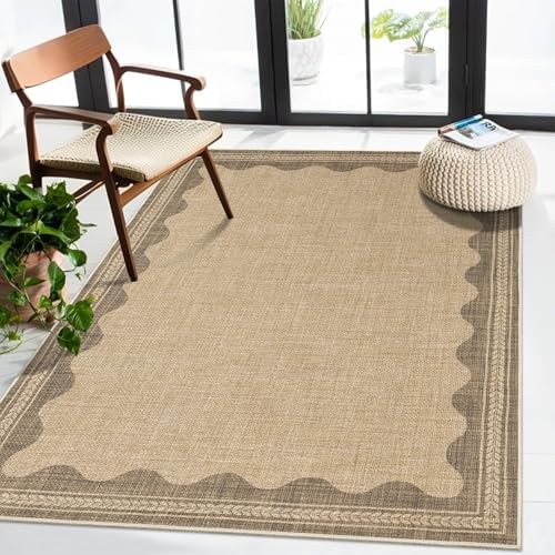 Zeeinx Scalloped Rug Easy Jute 3x5 Outdoor Rug for Patio Porch Front Door by Zeeinx