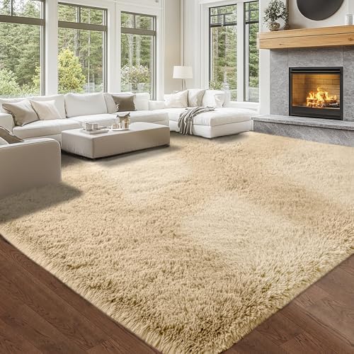 Topmaxcs Area Rug 10x14 Living Room - Beige Large Shag Area Rug - Image 2