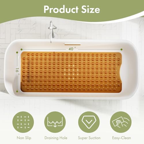 AmazerBath Shower Mat Non Slip 40 x 16 Inches, Shower Stall Mats with Suction Cups and Drain Holes, Non Slip Bath Mat for Tub for Elderly & Kids, Clear Brown - Image 4