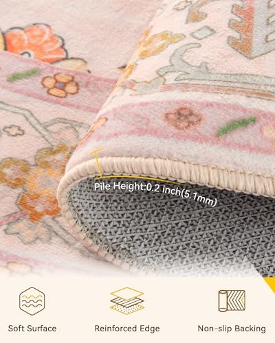 RELEANY Washable Area Rug, Round 7ft, Pink/Light Pink/Colorful - Image 3