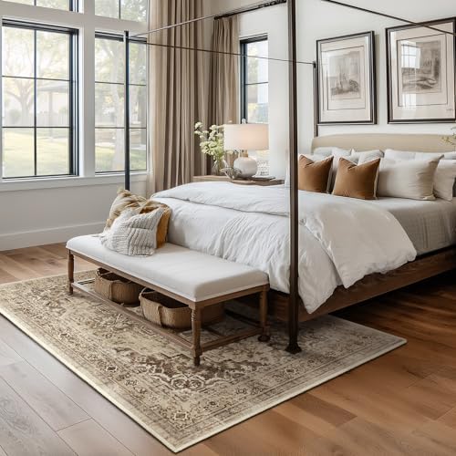 Vintage Brown 5x8 Area Rugs for Living Room, Distressed Medallion Dining Room Rug Washable Non Slip, Low Pile Thin Carpet Rugs for Den/Bedroom/Foyer/Home Office, Earthy Brown Taupe Black - Image 4