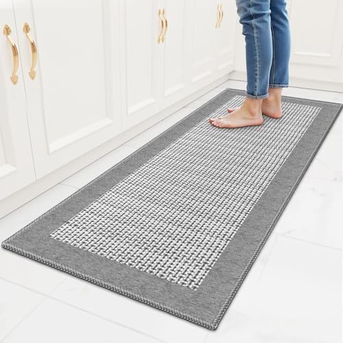 StepRite Kitchen Rugs, Kitchen Mat for Floor, 47"x20" Non-Slip Machine-Washable Commercial Floor Mat, Absorbent Heavy-Duty Rug for Office & Home, Sink Standing Mat, Entryway Carpet, Light Grey by Bringcushiontoyourlife