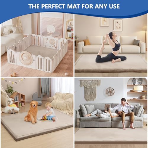 Huloo Sleep 2" Extra Thick Baby Play Mat for Floor,Ultra Soft Elasti Foam Mat for Tummy Time & Crawling,Playpen,Non Slip Nursery Rug for Toddlers,Infants,kids,Tatami Style for Yoga,Playroom(Beige) - Image 5