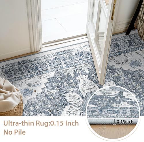 BESTSWEETIE Washable Boho Round 6ft Area Rug, Living Room, Blue Grey White - Image 4