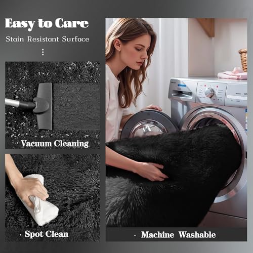 5x7 Area Rug for Living Room: Fluffy Shag Soft Washable Rugs Fuzzy Plush Indoor Carpet for Bedroom Nursery Playroom Dorm Kids Girls Boys Room (Black, 5'x7') - Image 5