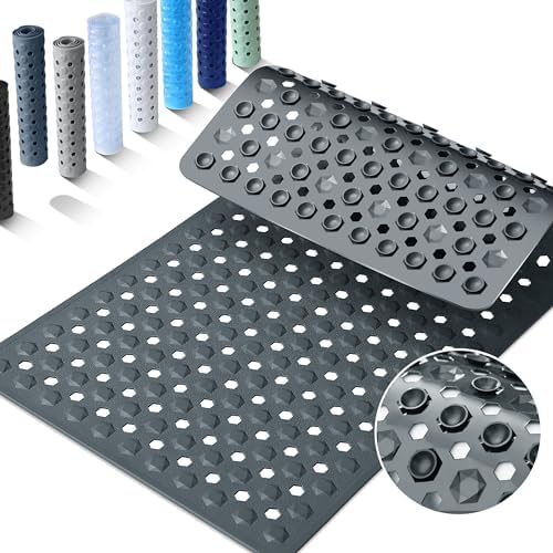 Yimobra Bathtub Mat Non Slip, 34.5"X15.5" Long Shower Mat for Inside Shower, Machine Washable Bath Mat with Drain Holes & Strong Suction Cups, Soft on Feet, Bathroom Essentials, Dark Grey by Yimobra