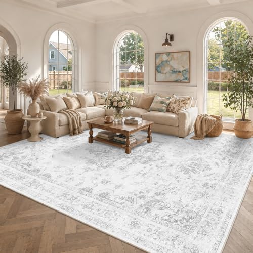 10x14 Washable Living Room Area Rug Soft Medallion Gray Large Carpet - Image 4