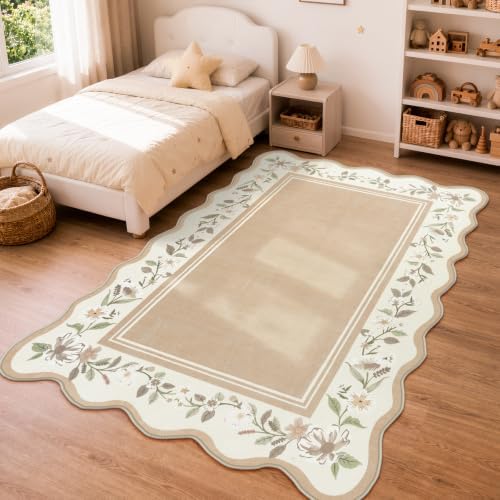 Lahome Kids Rugs for Playroom 5x7, Beige Scalloped Area Rug by Lahome