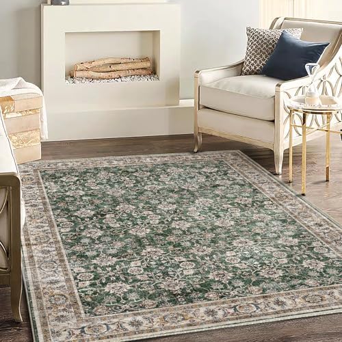 CHAMPLANT Washable Area Rug 4'x6' Vintage Traditional Floor Cover Foldable Thin Rugs Retro Kitchen Indoor Distressed Non Slip Carpet Floral Print Mat Bedroom Living Room by CHAMPLANT