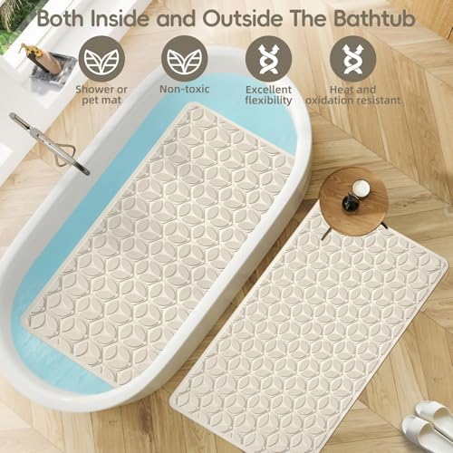 Non-Slip Rubber Bathtub Mat with Suction Cups, 17 × 35 Inch (Beige) - Image 4