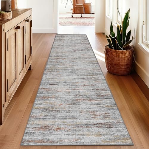 Runners for Hallways 2x8 Kitchen Runner Rugs，Modern Abstract Rug Runners for Entryway，Stain Resistant Washable Runner Rug Non-Slip 8ft Carpet Rug for Bedroom Living Laundry Room（Grey/Multi,2'x8'） - Image 3